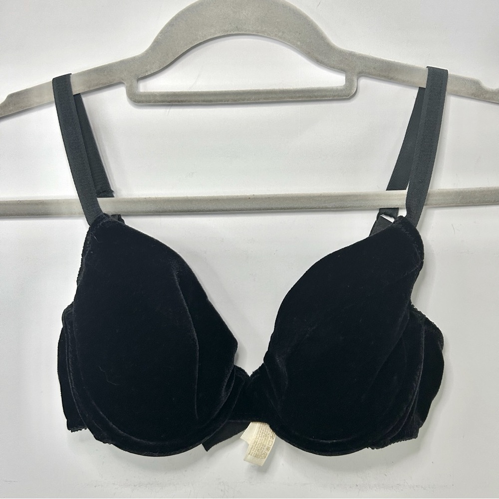 Victoria's Secret Vintage Black Velvet Lightly Padded Bra 34C